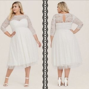 Torrid Ivory Lace Tea Length Wedding Dress